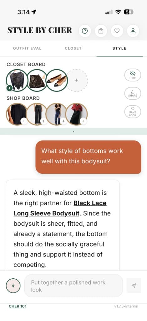 Cher answering what bottoms work with a bodysuit